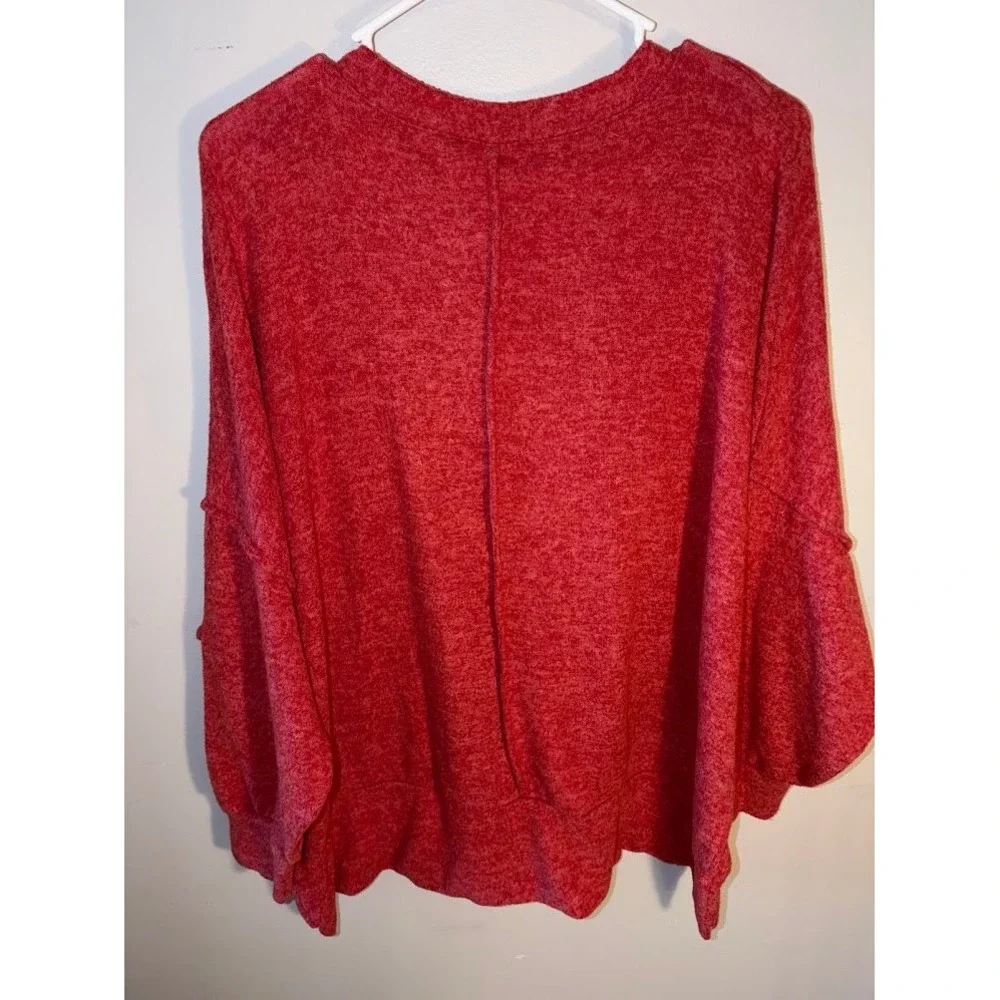 Zenana Womens Red Heathered V-Neck Oversized Dolman Sweater Size L Q0540